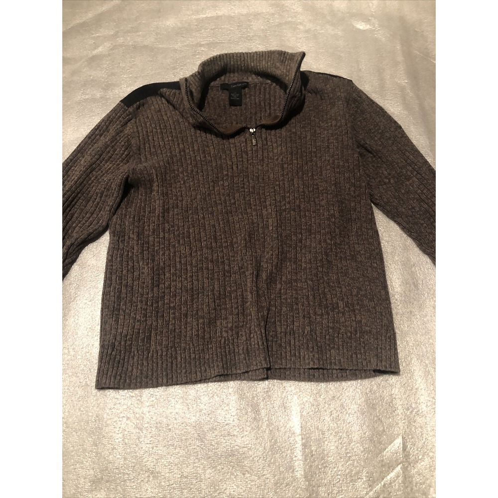 Calvin Klein Jeans Ribbed Sweater Mens Size Large paded Shoulders Quarter Zipper